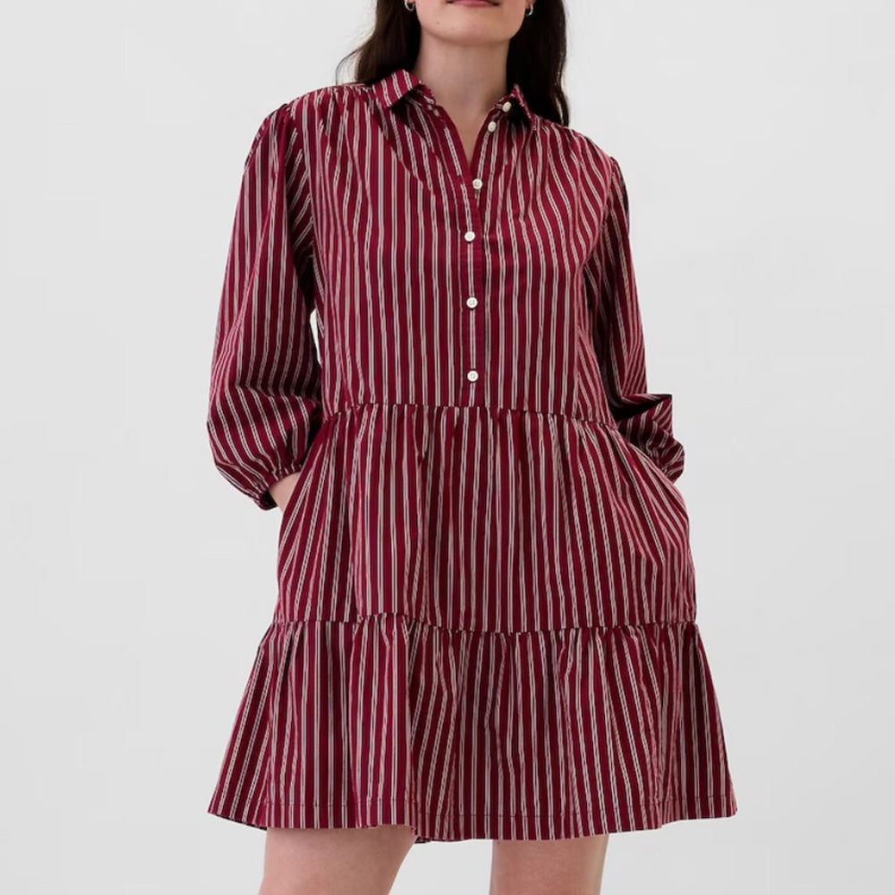 GAP Tiered Poplin Puff Sleeve Mini Dress